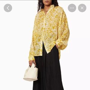 NWT Anine Bing silk Caleb Mixed Leo yellow Patterned shirt